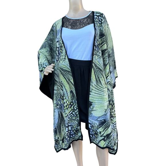 St. John OS Print Kimono Poncho Black Reversible-Style Tunic Oversize Cover Up - Picture 6 of 9